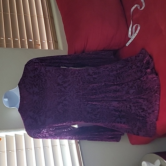 Paris Hues Flocked Feel Babydol Dress w/ Bell Sleeves purple/burgundy sz XL - Picture 8 of 16